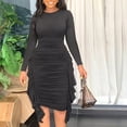 thumbnail image 4 of Women's Bodycon Dresses Midi Work Pencil Dress Tea Party Long Sleeve Dress Church Cocktail Irregular Ruffle Ruched Dresses, 4 of 5