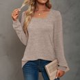 thumbnail image 3 of TKLPEHG Womens Blouse Crew Neck Pleated Tunic Tops Casual Fashion Solid Color Fall Tops Comfy Lightweight Long Sleeve T Shirt Loose Blouses Pullover (Khaki,M), 3 of 6