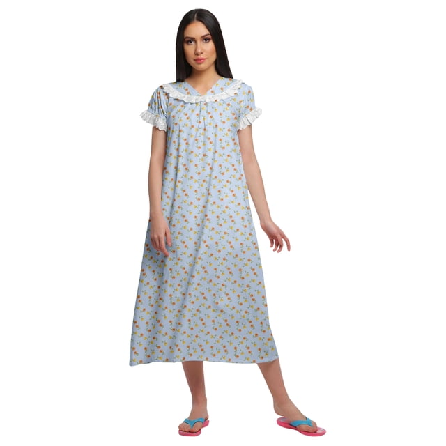 Moomaya Chemise de Nuit en Coton Imprimée pour Femmes Manches Courtes