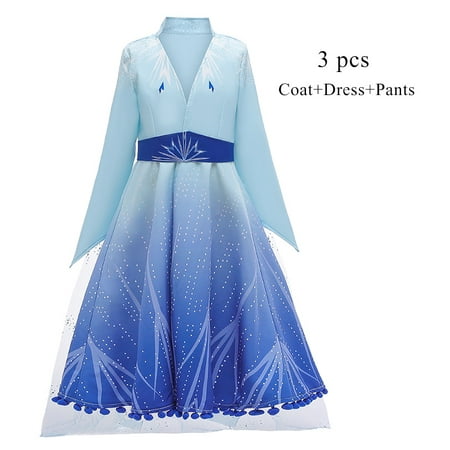 Princess Elsa 2 Costume for Girls Snow Queen Suits for Cosplay Party Age 3-8 Years