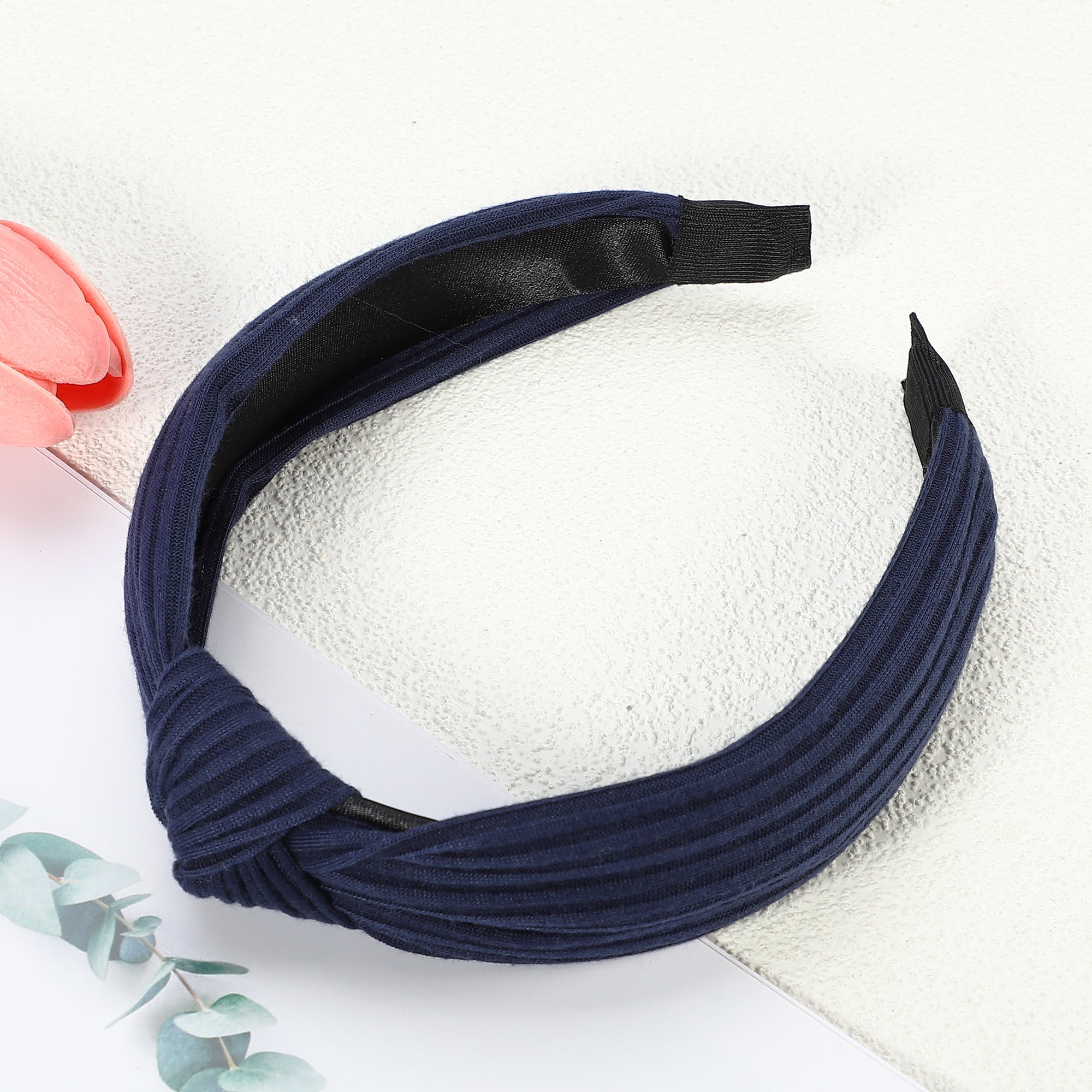 Unique Bargains Textured Cotton Knot Headband Soft Hairband for Women 1.3 Inch Wide Navy Blue