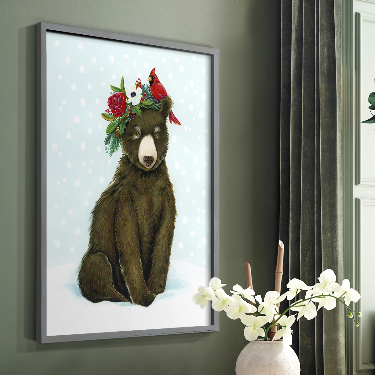 Winter Woodland Creatures with Cardinals I Framed Print - Solid Wood in Single Picture Frame Solid Wood 2 Framed Print