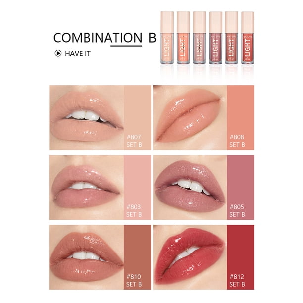 Fiudx Liquidación De Ahorros De Verano Caja De Regalo Del Sistema Del Brillo De Labios De La Densidad 6 Del Labio Del Vidrio Lacado Del Lustre Del Agua Del Espejo