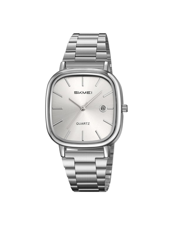 Small Gold Quartz Watch with Date Window Womens Stainless Steel Bracelet Wristwatch Minimalist Square Dial Dress Fashion Daily Work Accessory