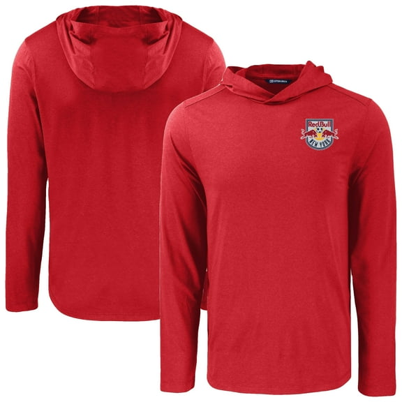Men's-Cutter & Buck  Red New York Red Bulls Coastline Epic Comfort Eco Long Sleeve Recycled Hooded Shirt