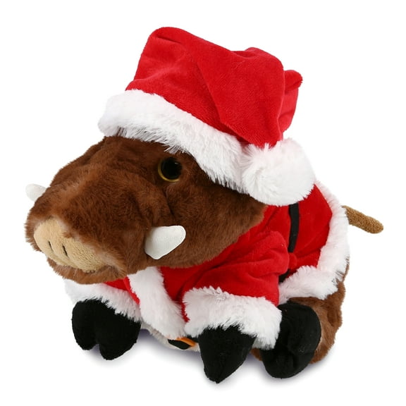 DolliBu Santa Wild Boar Stuffed Animal Plush Toy - Super Soft Wild Animal Dress Up with Red Santa Claus Outfit, Cute Wildlife Holiday Christmas Gift - 8 Inches