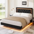 thumbnail image 1 of Cama Flotante Queen con Luces LED Inteligentes: Cabecero de Diamante Tapizado, Plataforma Sólida Silenciosa (Sin Somier) - Marco Moderno con Listones de Madera Maciza, 1 of 8