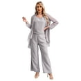 thumbnail image 4 of TTAO Womens Elegant Wedding Guest Pants Suit 3 Piece Set Formal Chiffon Lace Evening Party Outfits Gray-A M, 4 of 7