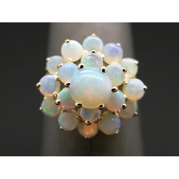 Aishvi Jewels 2Ct Round Cut Lab-Created Fire Opal Cluster Engagement Ring 14k Yellow Gold Plated