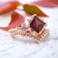 thumbnail image 2 of Princess Cut Garnet Engagement Ring Set Diamond Curved Matching Band Art Deco Rose Gold Jewelry January Birthstone Gift Ring Unique Cluster Stacking Ring, 2 of 3
