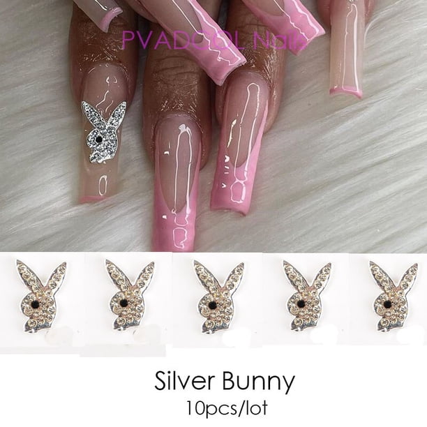 Dijes de lujo para uñas, 10 piezas, aleación de oro, conejito, purpurina, diamantes de imitación, cristal, joyería DIY, manicura 3D, accesorios de decoración