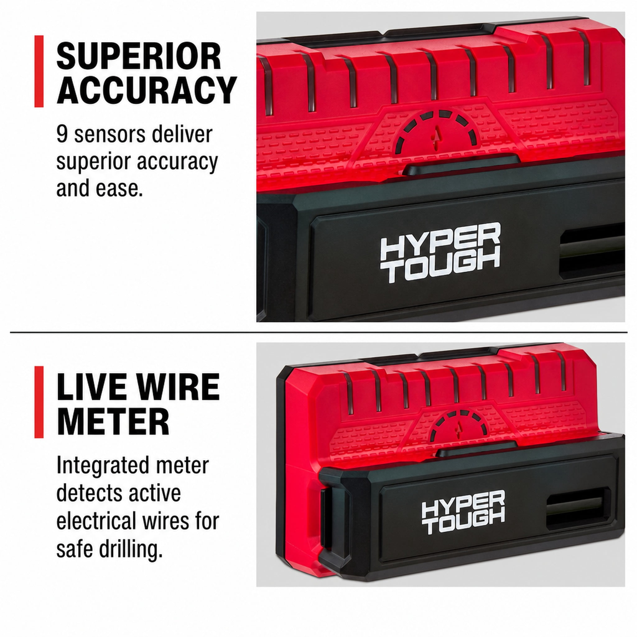Hyper Tough 9-Sensor LED Electronic Stud Finder with Live Wire Meter