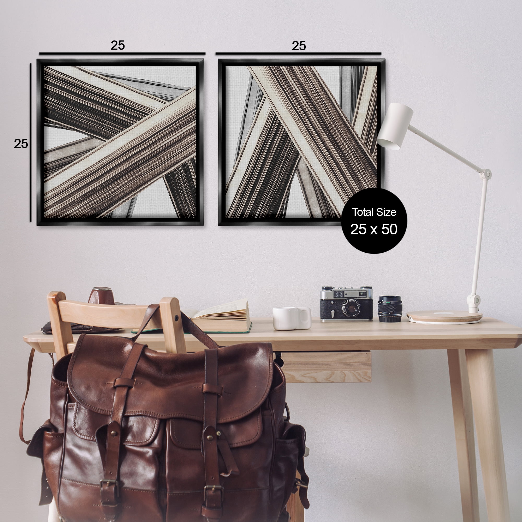 Stupell Industries Industrial Linear Crisscross Abstract Painting Black Floater Framed Canvas Art Print Wall Art, 25 x 25, Set of 2