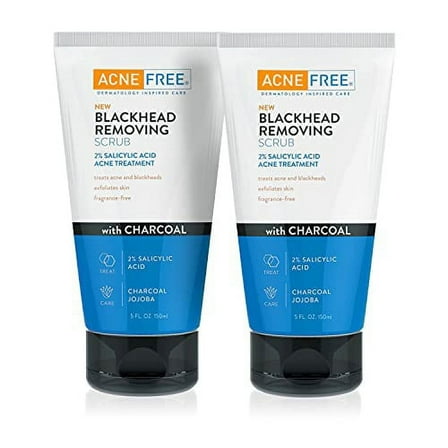 Acne Free Blackhead Removing Exfoliating Face Scrub with 2% Salicylic Acid and Charcoal Jojoba, 5 Ounce - Pack of 2