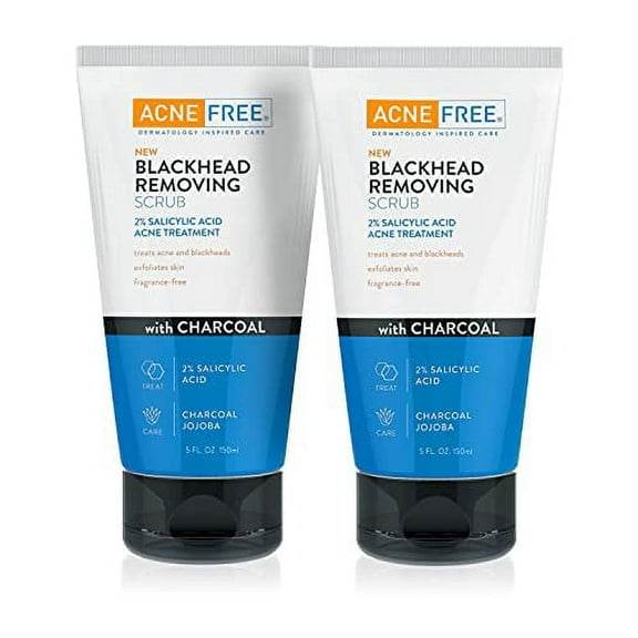 Acne Free Blackhead Removing Exfoliating Face Scrub with 2% Salicylic Acid and Charcoal Jojoba, 5 Ounce - Pack of 2