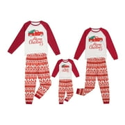 Qiylii Christmas Family Matching Pajamas Set, Letters Car Tops+Splicing Pants