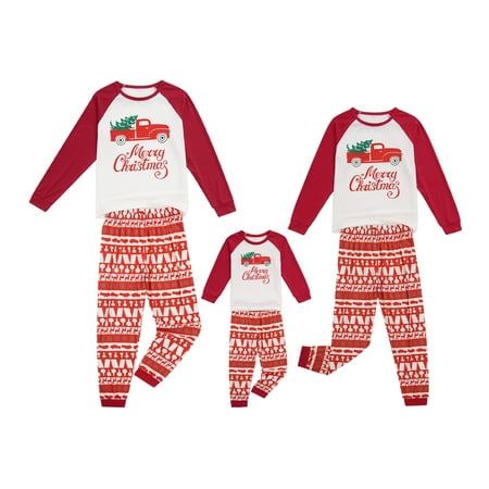 

Family Matching Christmas Pajamas Xmas Tree Truck Letter TopsSplicing Pants
