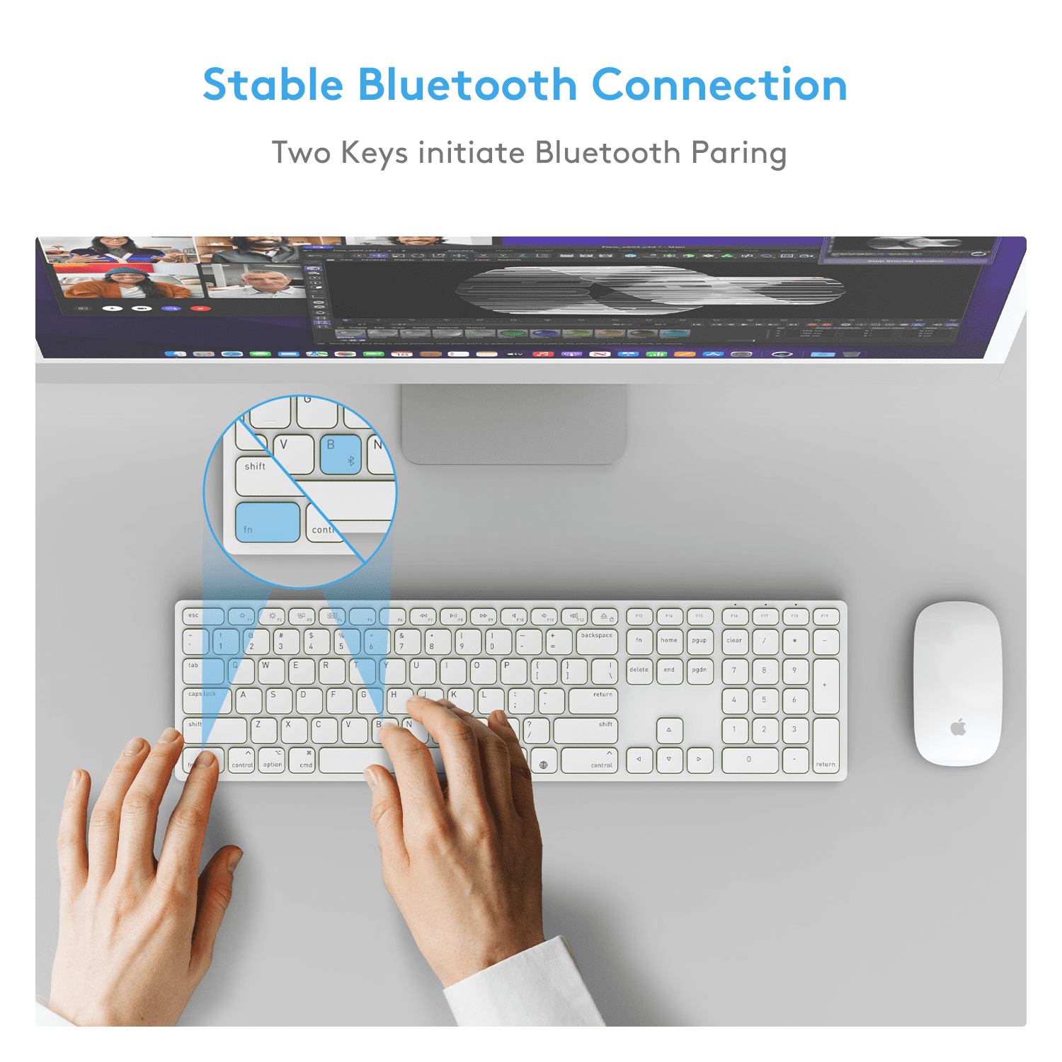 Wireless Bluetooth Keyboard for Mac OS Devices – QWERTY Layout, Scissor Keys Precise Typing, Rechargeable Battery, 80 Days Extra-Long Working Time, Compatible with iMac/MacBook Pro/Mac Mini or iPad
