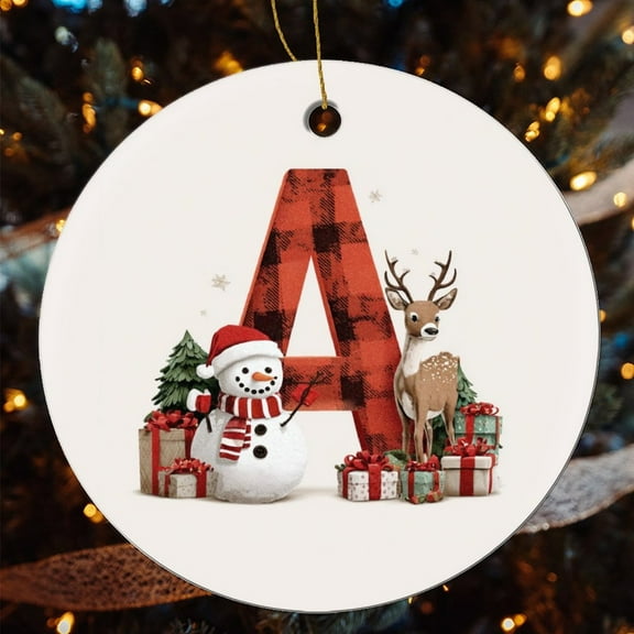Letter A Ceramics Ornaments Merry Christmas Winter Xmas Customized Round Ceramic Ornament Christmas Home Office Tree Decorations for Family Friend