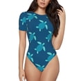 thumbnail image 2 of Uemuo Cute Turtle Pattern Women's One Piece Short Sleeve Swimsuit Rash Guard Surfing Modest Quick-drying Swimsuit Beach Essentials-Small, 2 of 9