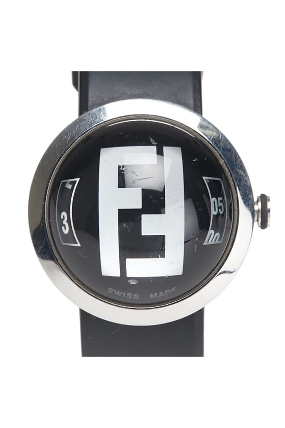 Pre-Owned Fendi Bousra Watch 8010G Quartz Movement Black Dial Stainless Steel Rubber Women's...