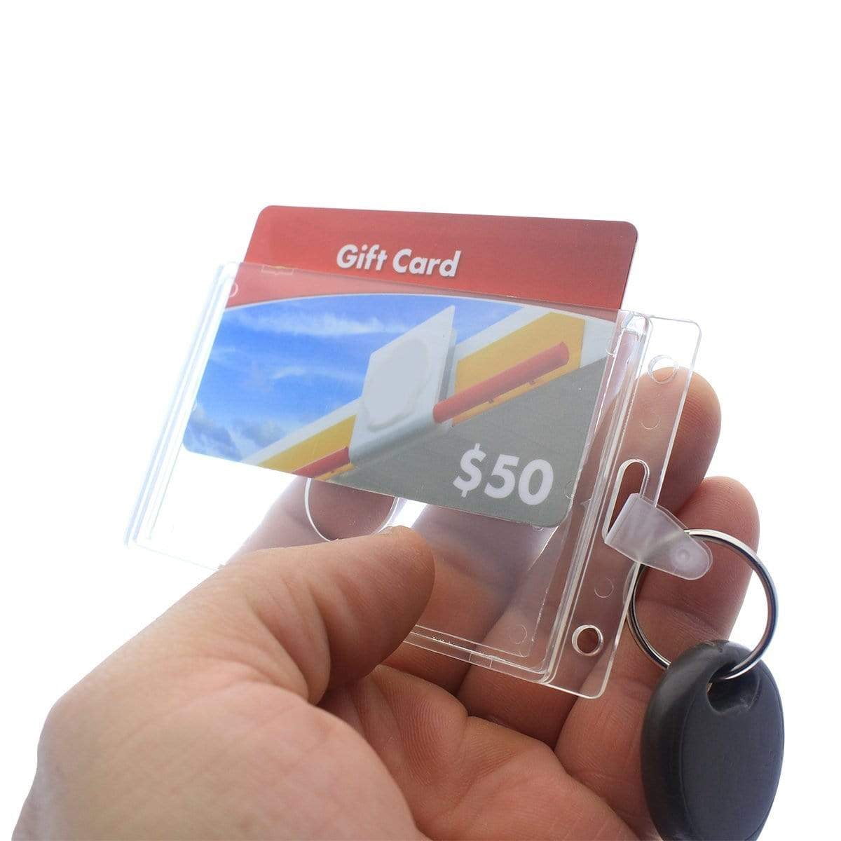 10 Pack - Rigid Fuel Card Holder with Key Ring - Clear Hard Plastic Card Protector Keychain for Fleet, Gas Cards, Company Cars and More by Specialist ID