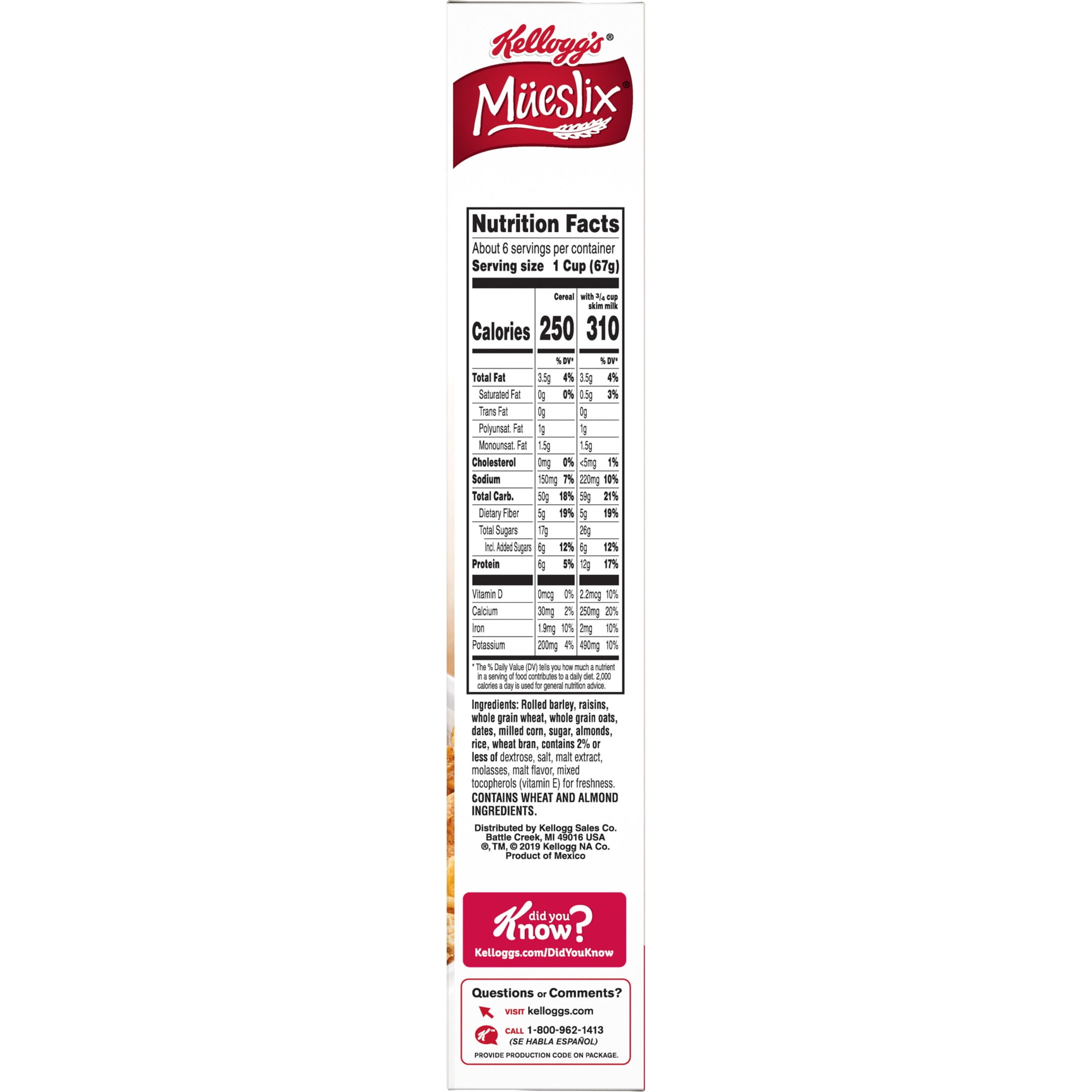 Kellogg's Mueslix Breakfast Cereal, 12g Protein with Milk, Good Source of Fiber, 16.2 oz