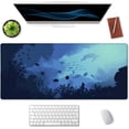 thumbnail image 3 of Blue Ocean Big Turtle Desk Mat, Under The Sea Peaceful Extra Large Desk Mat, Extended Mouse Pad Cute, Gaming Desk Mat 35.4" x 15.7", Large Non-Slip Rubber Base Mousepad with Stitched Edges, 3 of 6