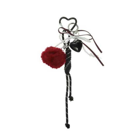 Unique Bargains 1 Pc Fashionable Faux Pearl Bow Heart Handbag Charm Decorative Keychain Wine Red Black