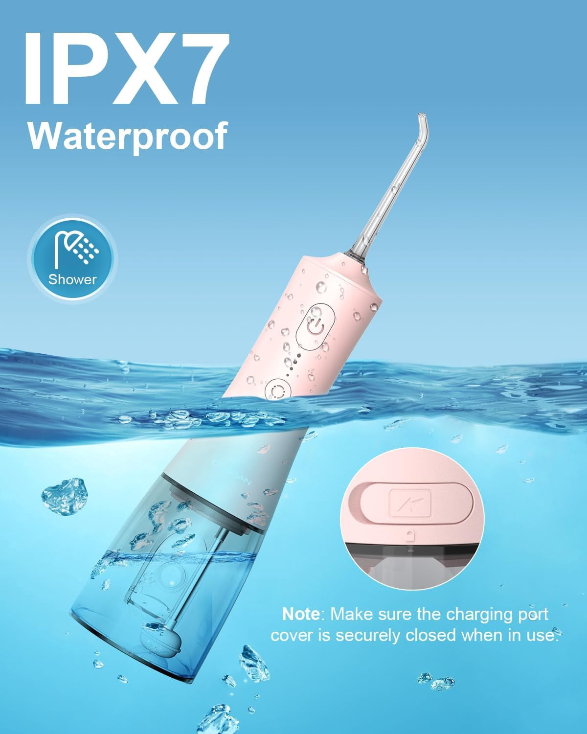 Operan Cordless Water Flosser, Portable Rechargeable Oral Irrigator with 4 Modes, 4 Jet Tips, IPX7 Waterproof, Pink