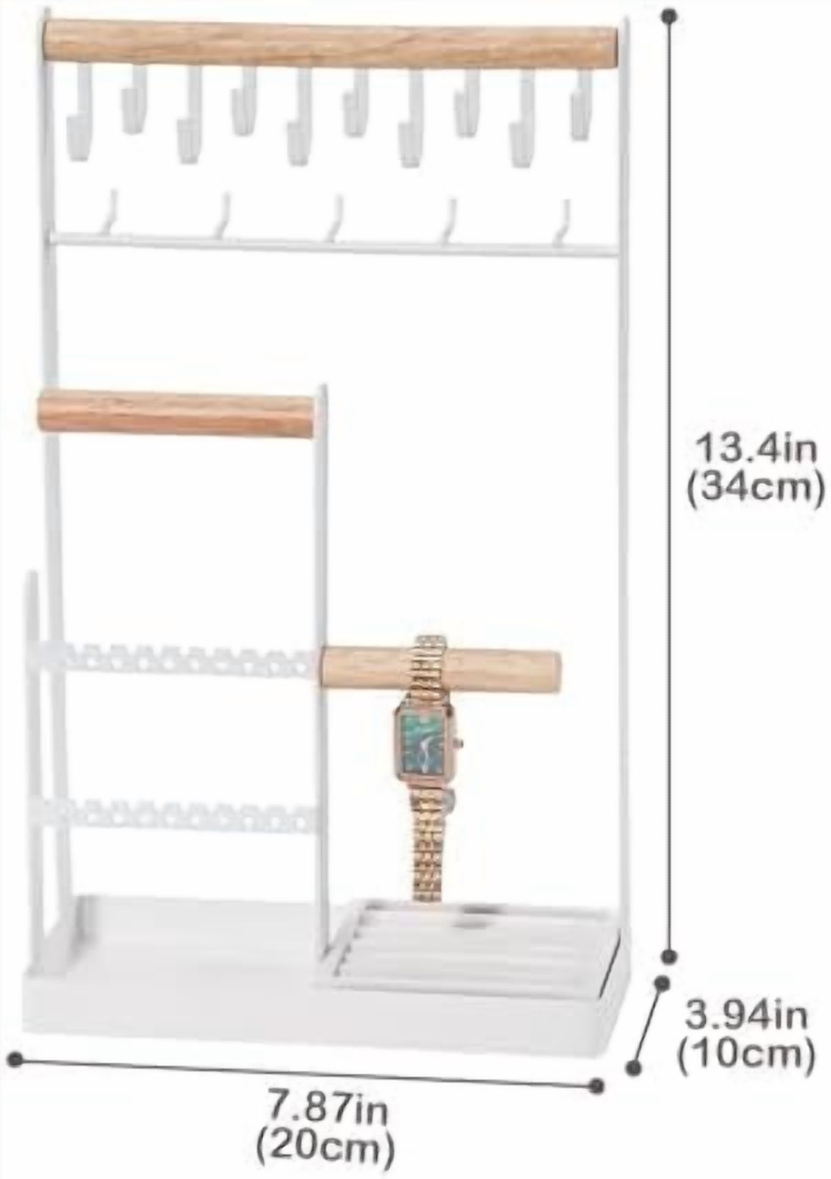 Jewelry Organizer Jewelry Stand Jewelry Holder Organizer, 4-Tier Necklace Organizer with Ring Tray, Large Aesthetic Jewelry Tower Storage Rack Tree for Bracelets Earrings Rings -Large, White