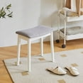 thumbnail image 4 of Saddle Cushion Vanity Stool Chair, Foot Rest Stool with Solid Wood Legs, Modern Vanity Bench Ottoman for Piano, Upholstered Seat for Bedroom, Entryway, White Legs&Light Gray, 4 of 9