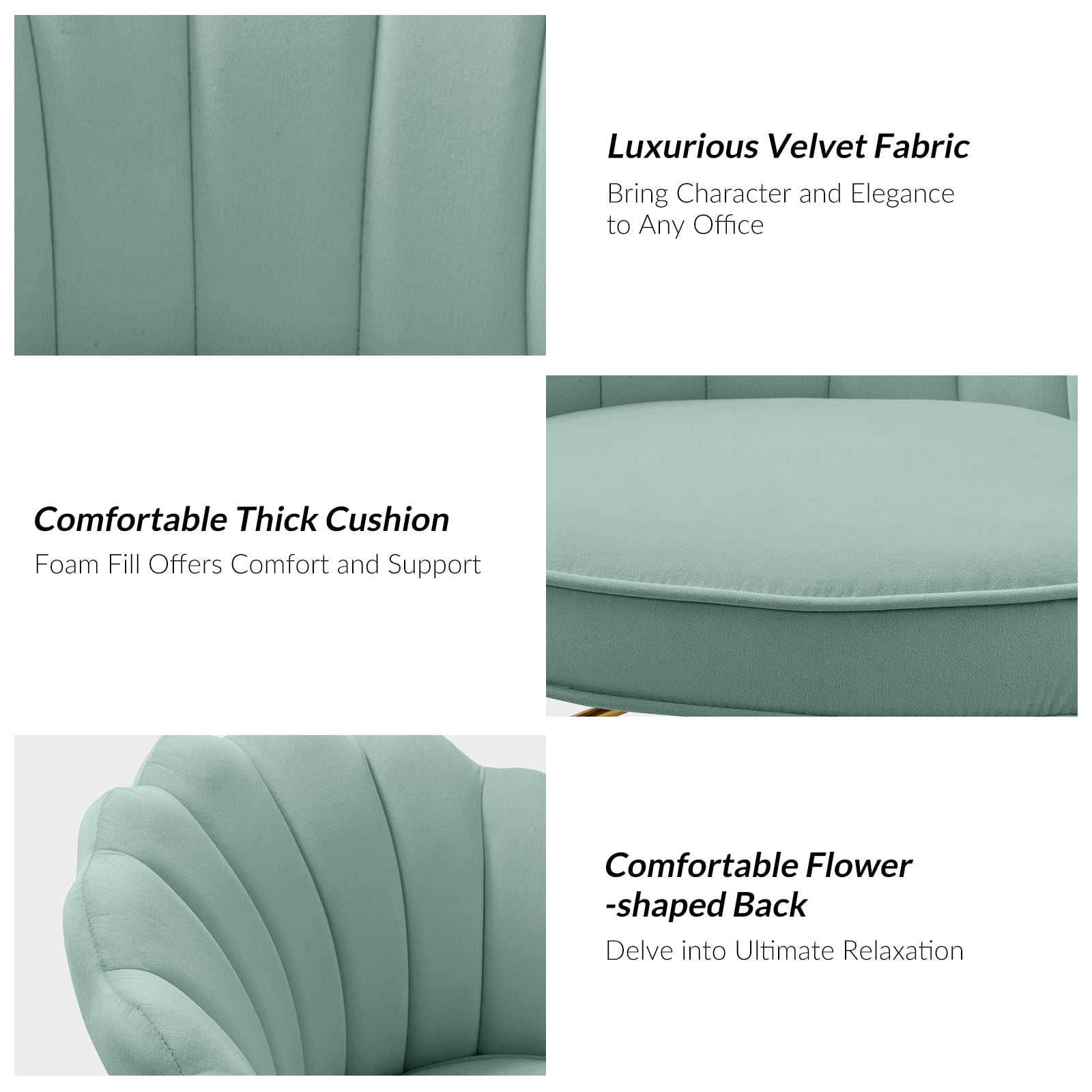 Makeup Vanity Chair Velvet Upholstered Office Task Desk Chairs Swivel Adjustable Sage