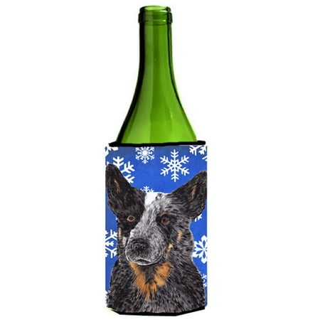 

Australian Cattle Dog Winter Snowflakes Holiday Wine bottle sleeve Hugger