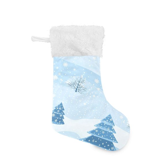 Christmas Stocking with Hanging Loop for Family Holiday Ornament Winter Snow Scene with Trees