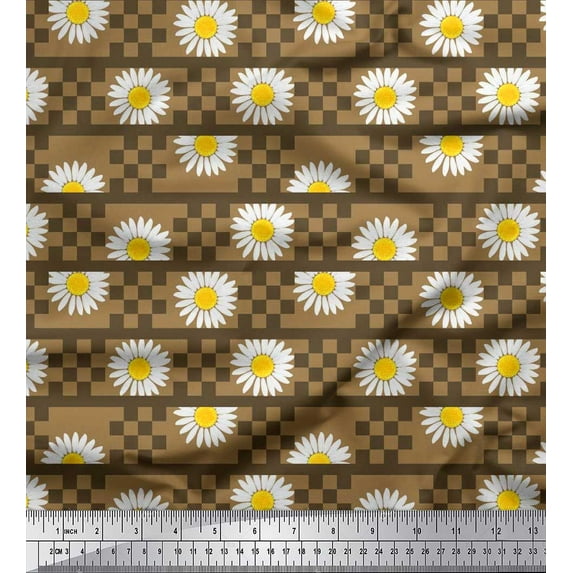 Soimoi Modal Satin Fabric Stripe,Square & Daisy Floral Printed Fabric 1 Yard 42 Inch Wide
