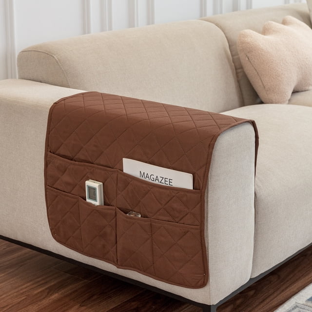 Granjero Gordo Funda de reposabrazos de sofá antideslizante con bolsillo, fundas impermeables para sillón o sofá, color marrón