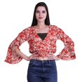thumbnail image 4 of Moomaya Printed Womens Crop Top Wrap Style Top Wear Ruffle Long Sleeve Casual Summer Blouse, 4 of 6