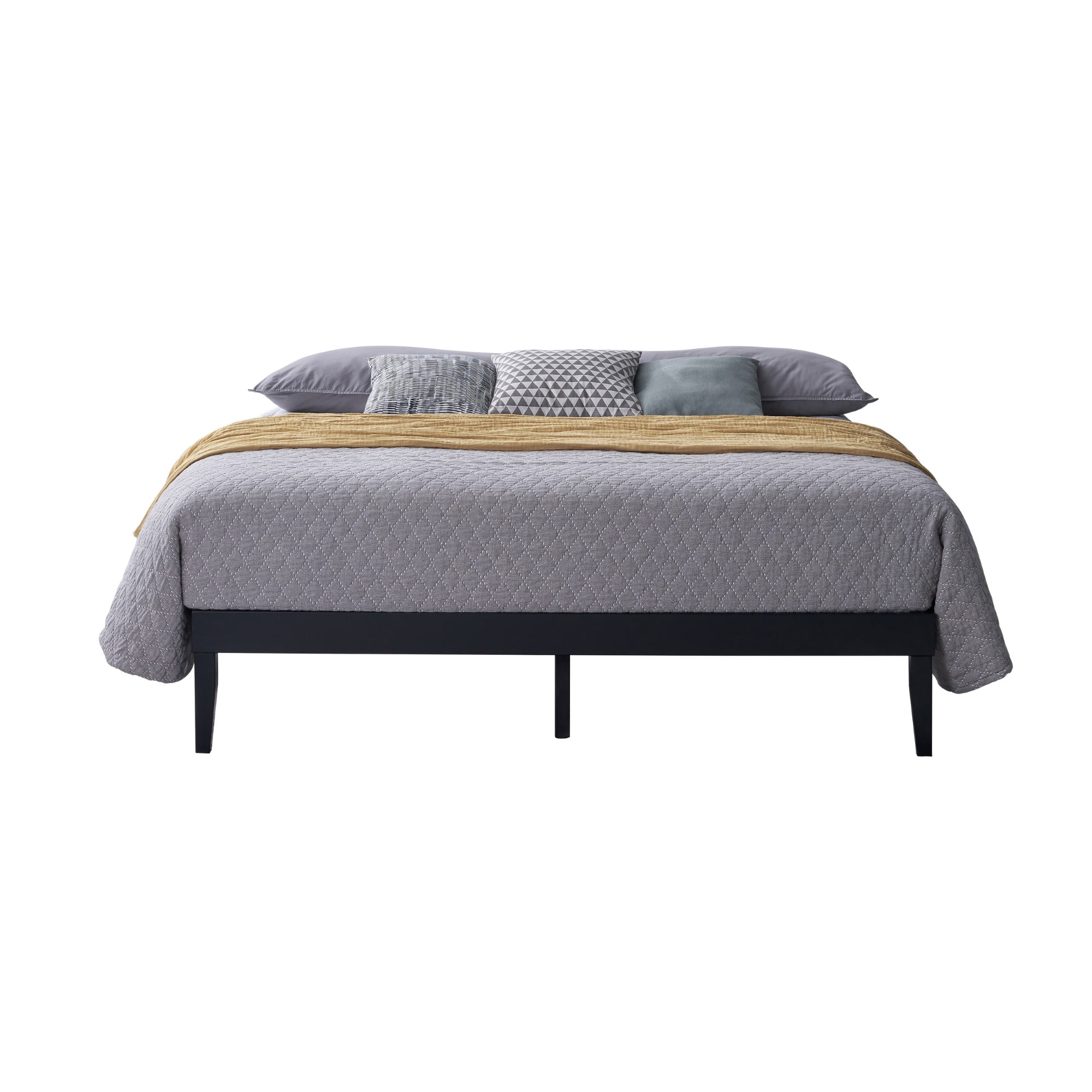 Home Design Zion Twin Solid Wood Platform Bed Frame with Slatted Wood Kit and Center Support, Black, Easy Assembly