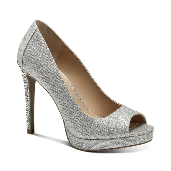 Thalia Sodi Womens Lenna Beaded-Heel Pump Silver 8.5M