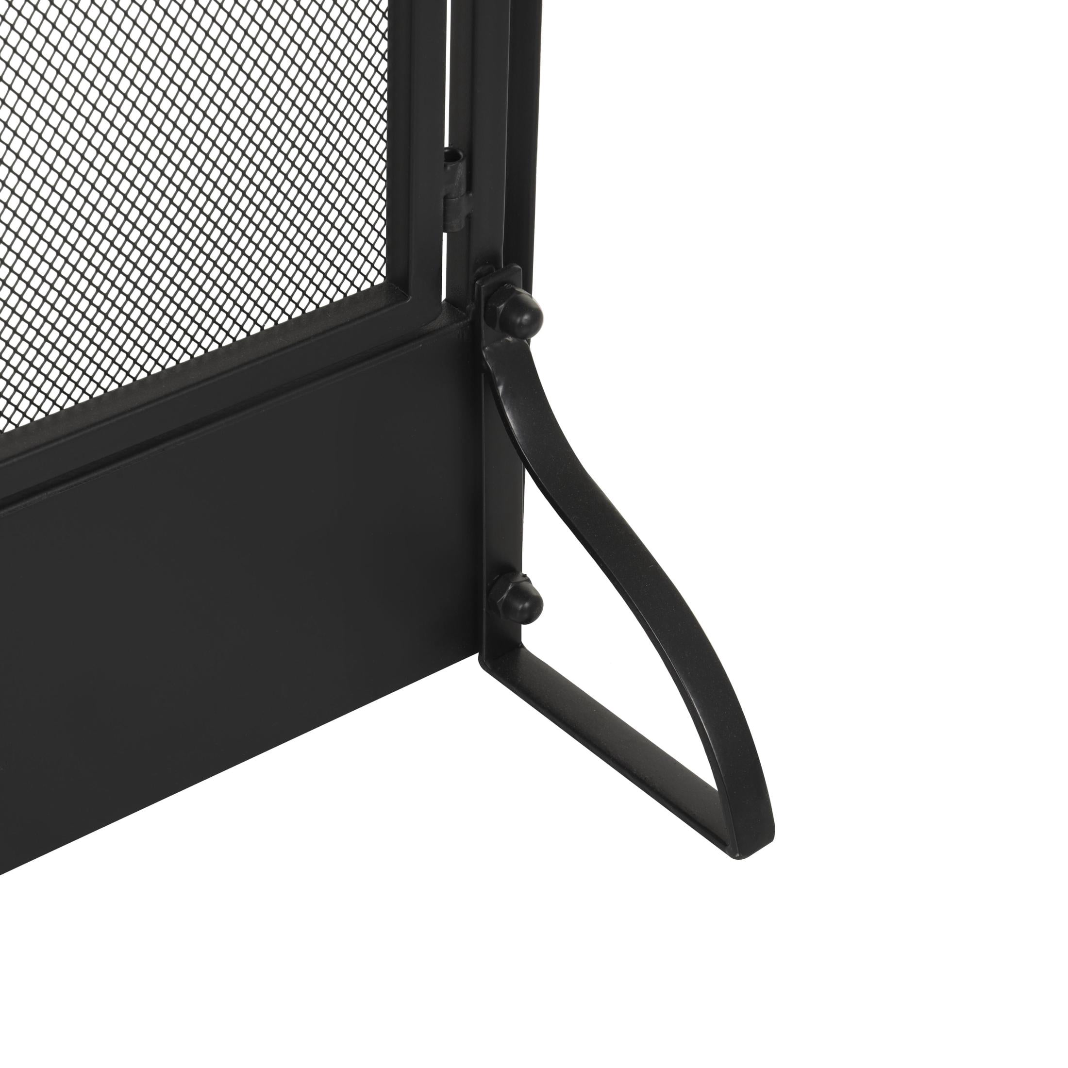 DecMode 27" x 30" Black Metal 3 Panel and 2 Door Geometric Fireplace Screen with Mesh Backing, 1-Piece
