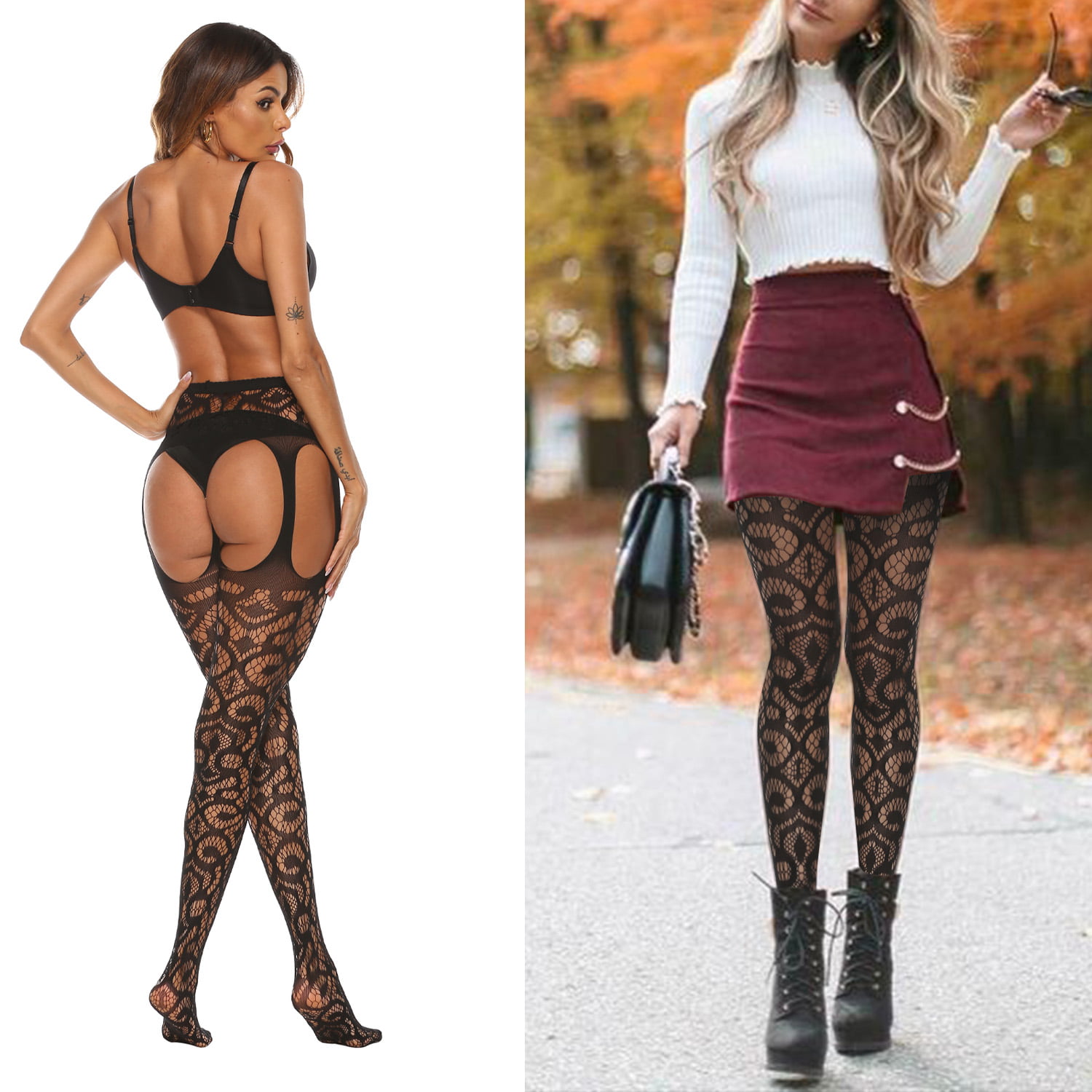 MANZI 4 Pairs Black Patterned Tights Goth Fishnet Tights Mesh Stockings  Cross Pantyhose for Women-39074 : : Fashion