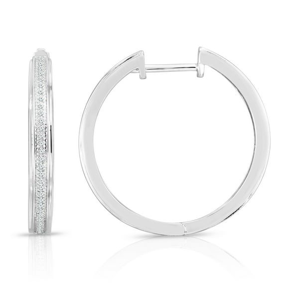 Natalia Drake 1/10 Cttw Diamond Hoop Earrings for Women in Rhodium Plated 925 Sterling Silver Color H I / Clarity I2-I3