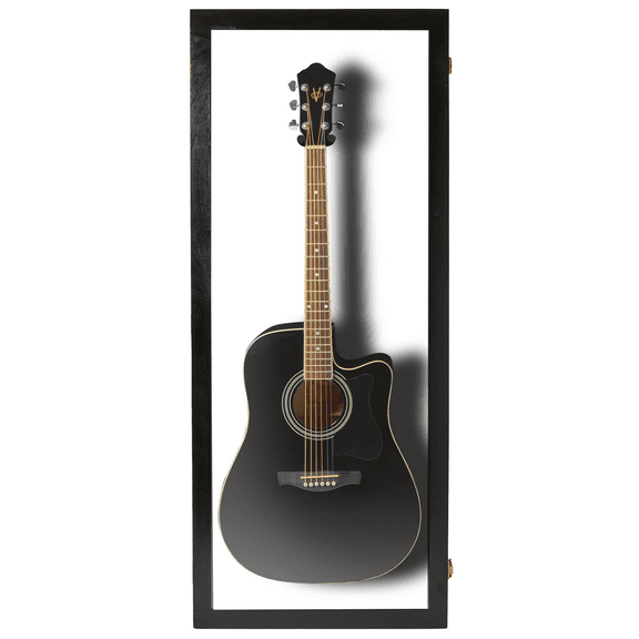 PENNZONI Acoustic Guitar Display Case, Clear Acrylic & Hardwood Cabinet, Black w/ White Felt