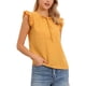 thumbnail image 4 of INSPIRAR CHIC Blusas de Verano para Mujeres con Mangas de Volante, Cuello con Lazo, Botones Frontales, Casual, S Amarillo, 4 of 6