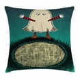 thumbnail image 1 of Ghost Throw Pillow Cushion Cover, Sketchy Doodle Design with a Funny Kid in a Ghost Costume for the Halloween Holiday, Decorative Square Accent Pillow Case, 16 X 16 Inches, Multicolor, by Ambesonne, 1 of 2