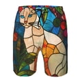 thumbnail image 3 of Goofa Stained Glass Cat Art Printed Mens Swim Trunks Summer Quick Dry Short Beach Swimwear Bathing Suits-Small, 3 of 9