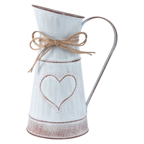 BESTOYARD Heart Shaped Metal Flower Vase, White, Rustic Floral Arrangement for Home and Office