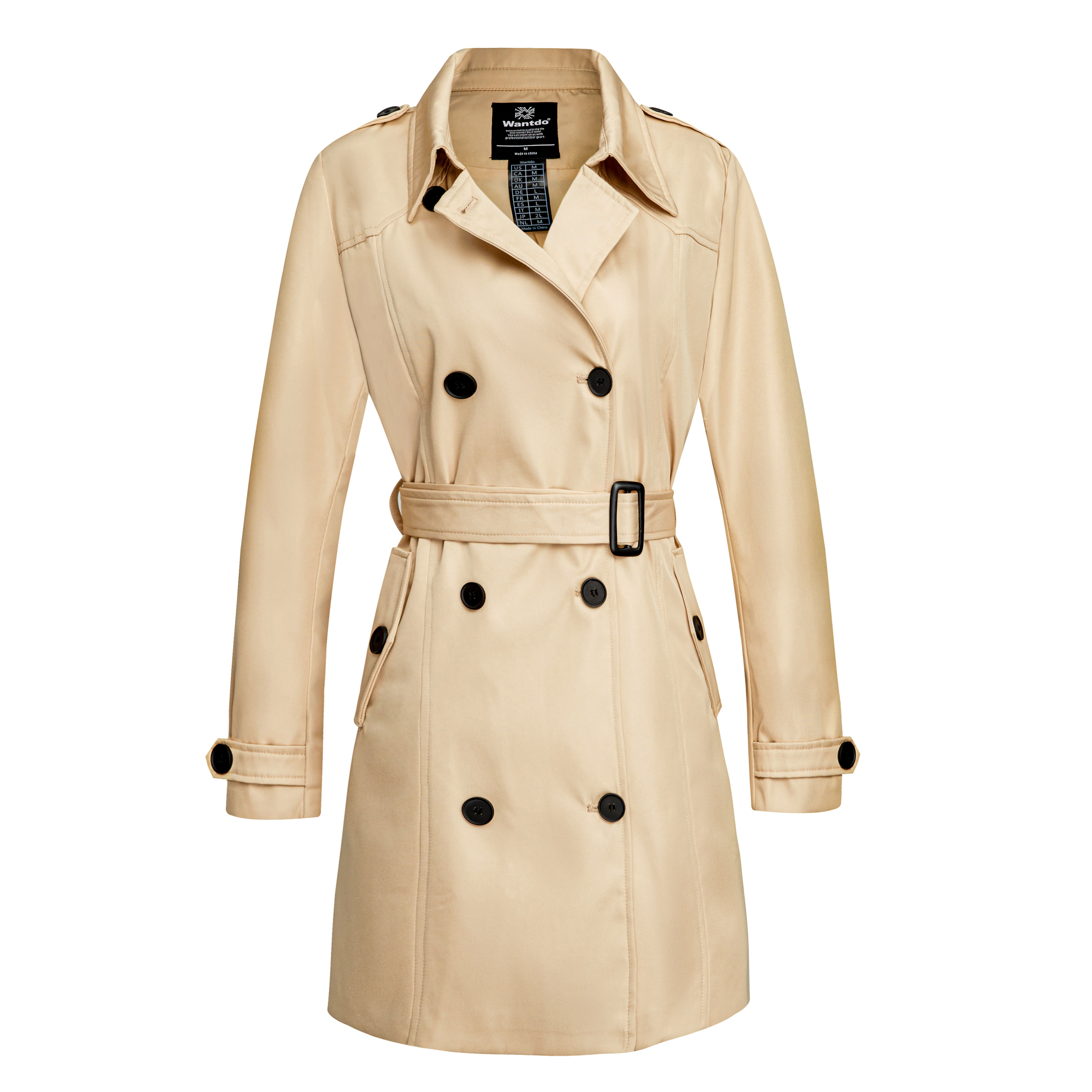 Wantdo Womens Double Breasted Pea Coat Winter Trench Jacket with Belt 