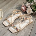 thumbnail image 3 of Flat Sandals for Women Bohemia Beaded Open Square Toe Beach Shoes 2026 Summer Vacation Dress Shoes Beige Size 9, 3 of 5